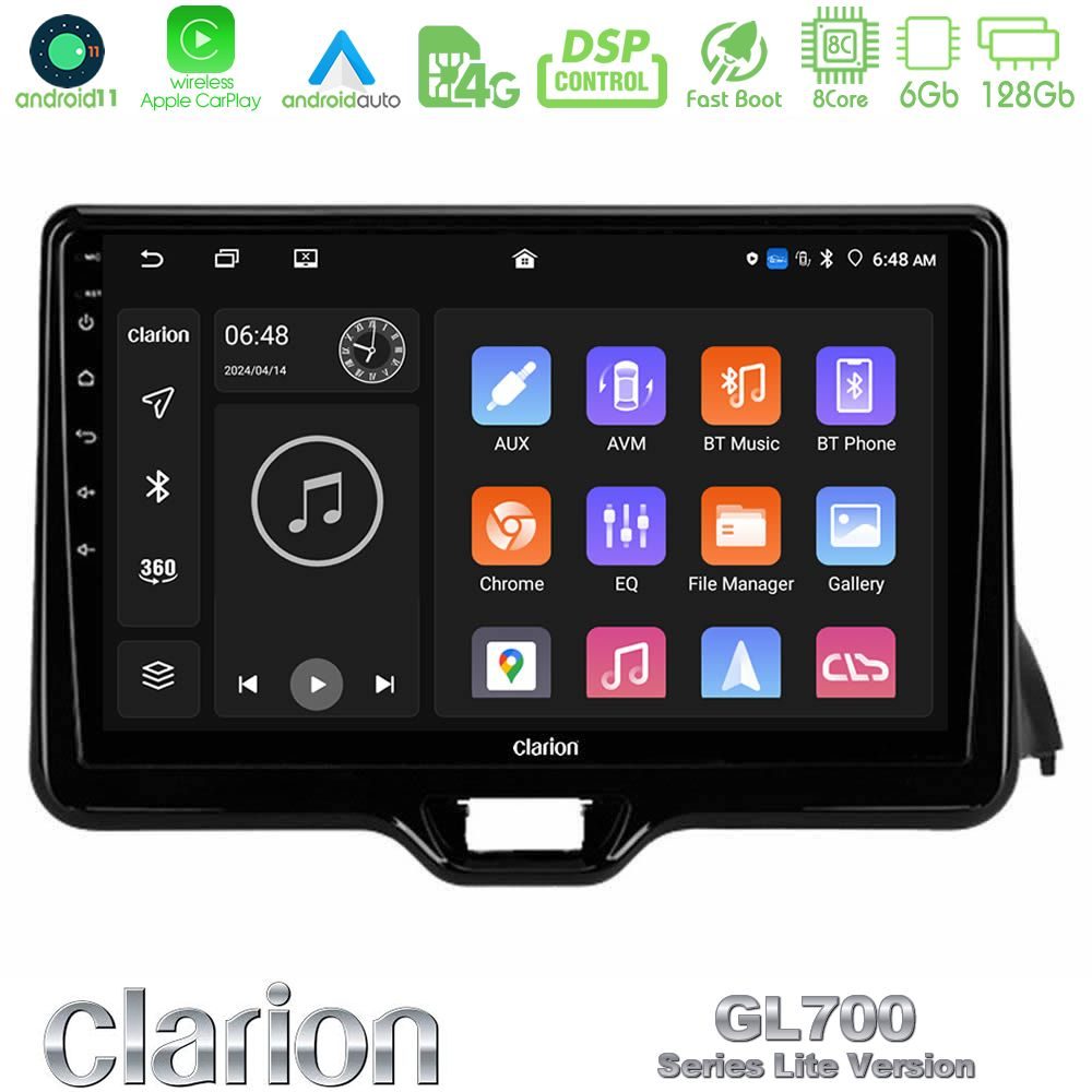 Clarion GL700 Lite Series 8Core Android11 6+128GB Toyota Yaris 2020-> Navigation Multimedia Tablet 10" Με Carplay & Android Auto