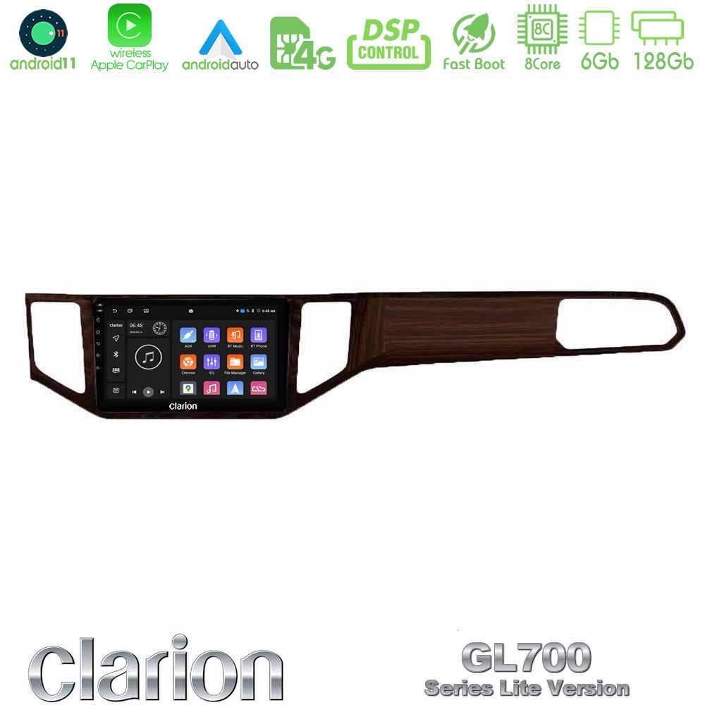 Clarion GL700 Lite Series 8Core Android11 6+128GB VW Sportsvan 2014-2020 Navigation Multimedia Tablet 9" (Ξύλινη απόχρωση) Με Carplay & Android Auto