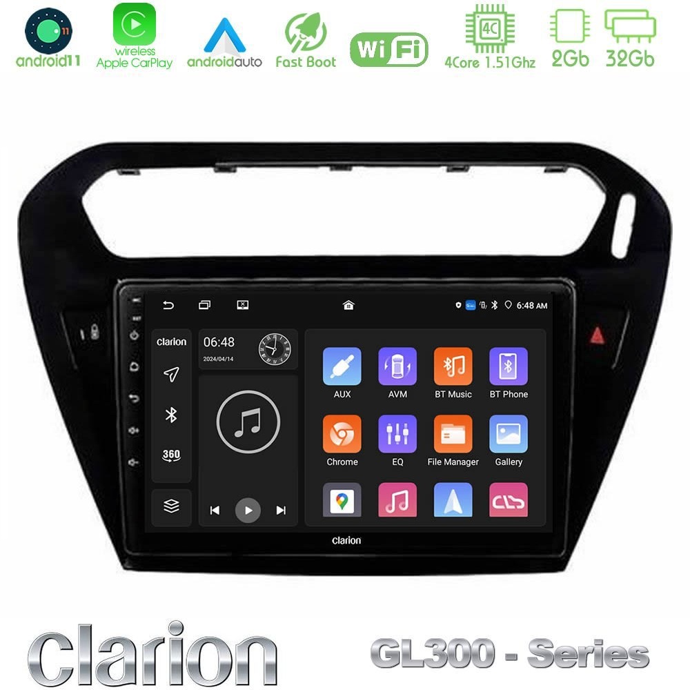 Clarion GL300 Series 4Core Android11 2+32GB Citroen C-Elysee / Peugeot 301 Navigation Multimedia Tablet 9" Με Carplay & Android Auto
