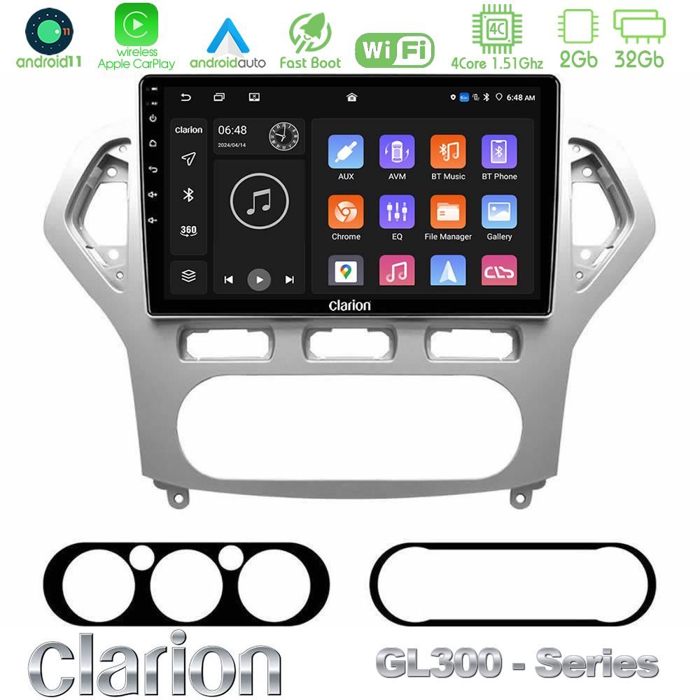 Clarion GL300 Series 4Core Android11 2+32GB Ford Mondeo 2007-2010 AUTO A/C Navigation Multimedia Tablet 10" Με Carplay & Android Auto
