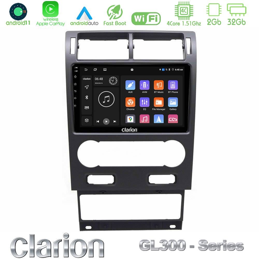 Clarion GL300 Series 4Core Android11 2+32GB Ford Mondeo 2004-2007 Navigation Multimedia Tablet 9" Με Carplay & Android Auto