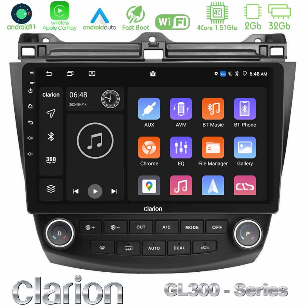 Clarion GL300 Series 4Core Android11 2+32GB Honda Accord 2002-2008 Navigation Multimedia Tablet 10" Με Carplay & Android Auto