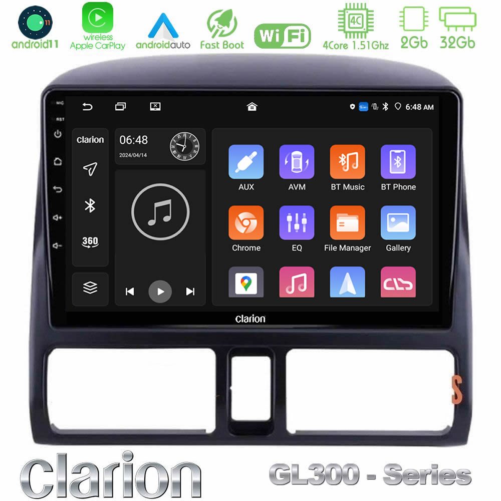 Clarion GL300 Series 4Core Android11 2+32GB Honda CRV 2002-2006 Navigation Multimedia Tablet 9" Με Carplay & Android Auto