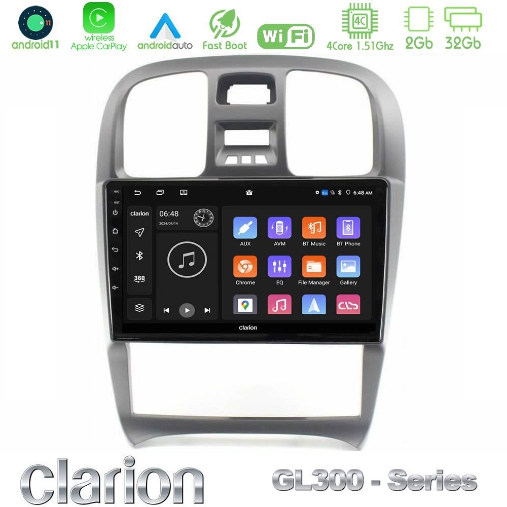 Clarion GL300 Series 4Core Android11 2+32GB Hyundai Sonata 2001-2005 Navigation Multimedia Tablet 9" Με Carplay & Android Auto