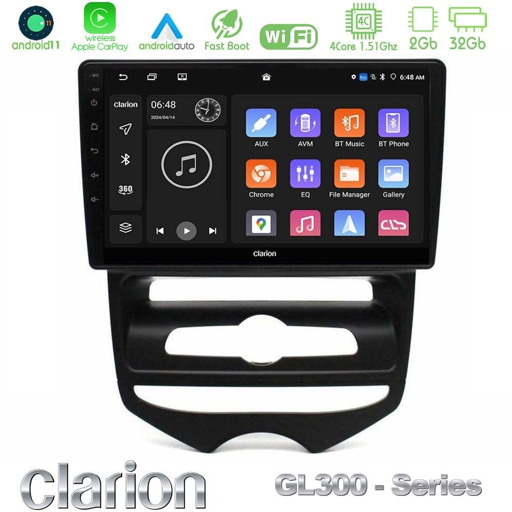 Clarion GL300 Series 4Core Android11 2+32GB Hyundai ix20 2010-2020 (MANUAL A/C) Navigation Multimedia Tablet 10" Με Carplay & Android Auto