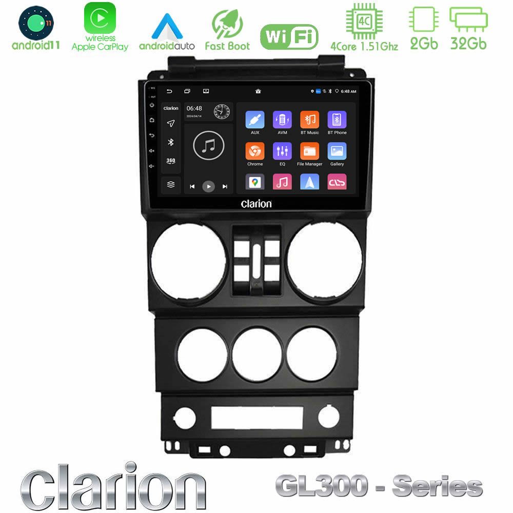 Clarion GL300 Series 4Core Android11 2+32GB Jeep Wrangler 2008-2010 Navigation Multimedia Tablet 9" Με Carplay & Android Auto