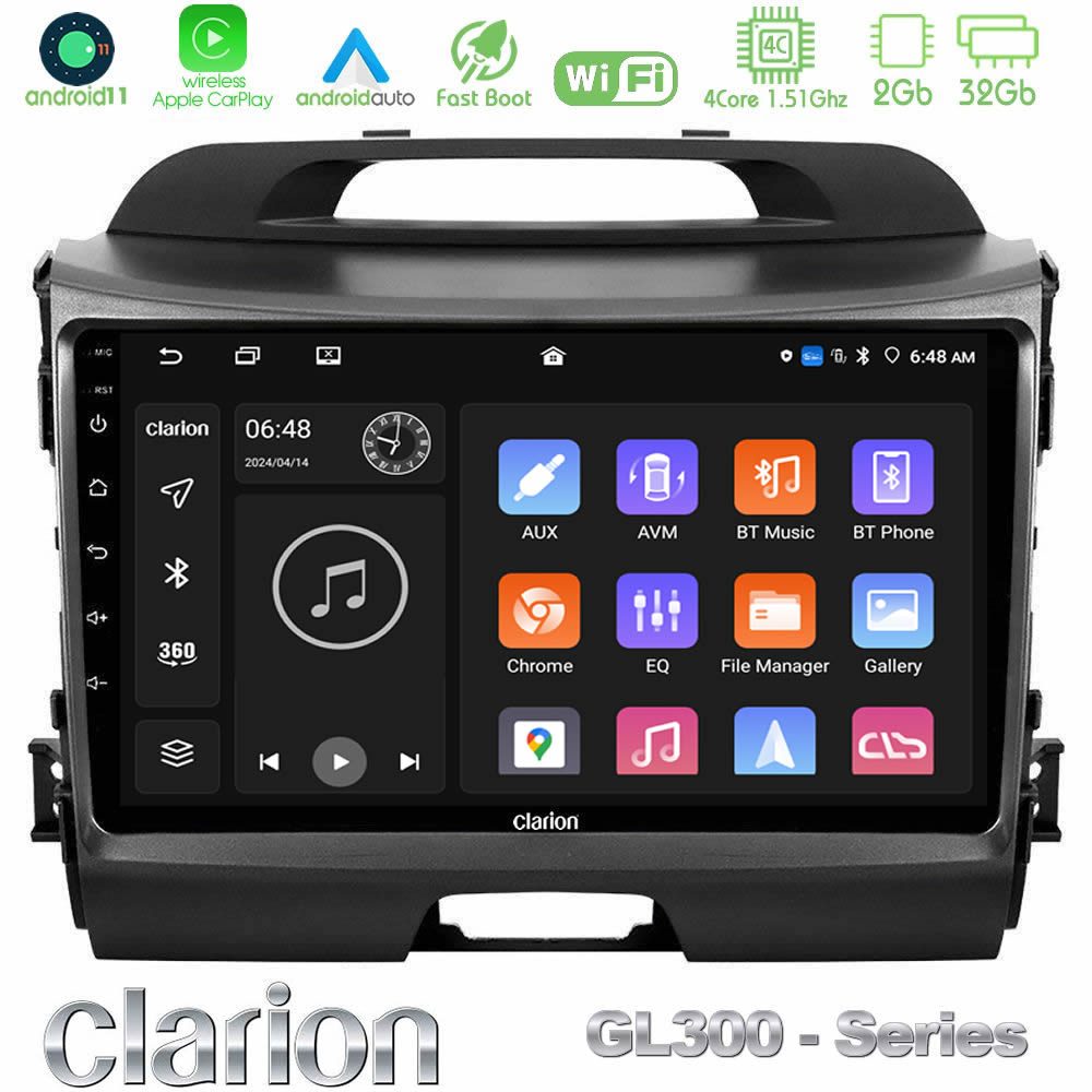 Clarion GL300 Series 4Core Android11 2+32GB Kia Sportage Navigation Multimedia Tablet 9" Με Carplay & Android Auto