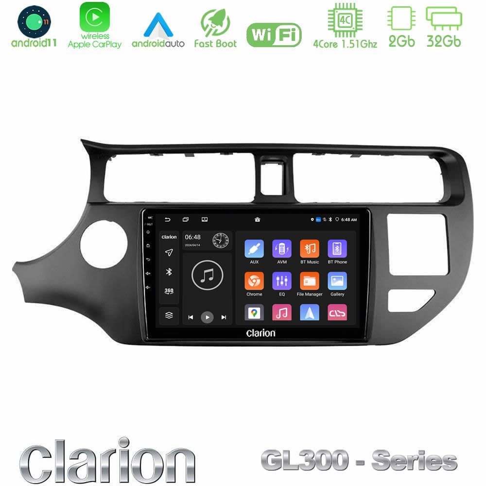 Clarion GL300 Series 4Core Android11 2+32GB Kia Rio 2011-2015 Navigation Multimedia Tablet 9" Με Carplay & Android Auto