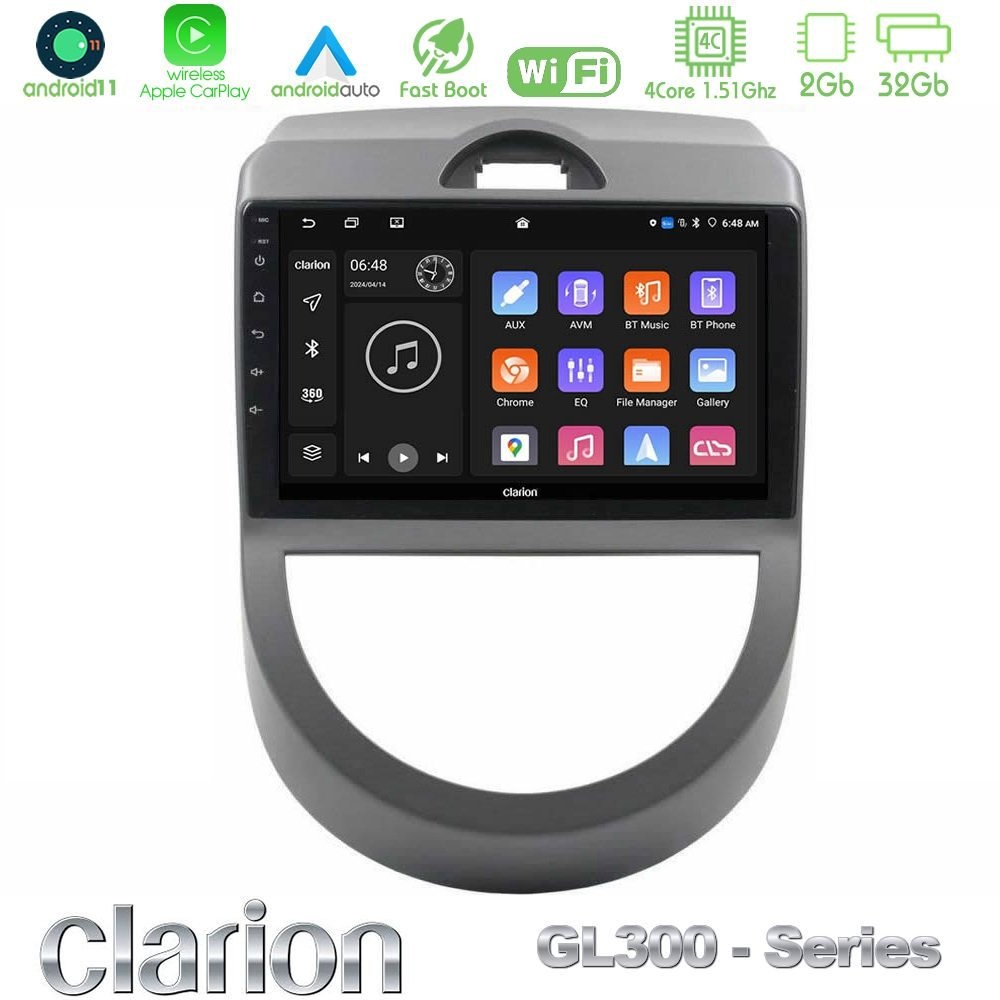 Clarion GL300 Series 4Core Android11 2+32GB Kia Soul 2009-2011 Navigation Multimedia Tablet 9" Με Carplay & Android Auto