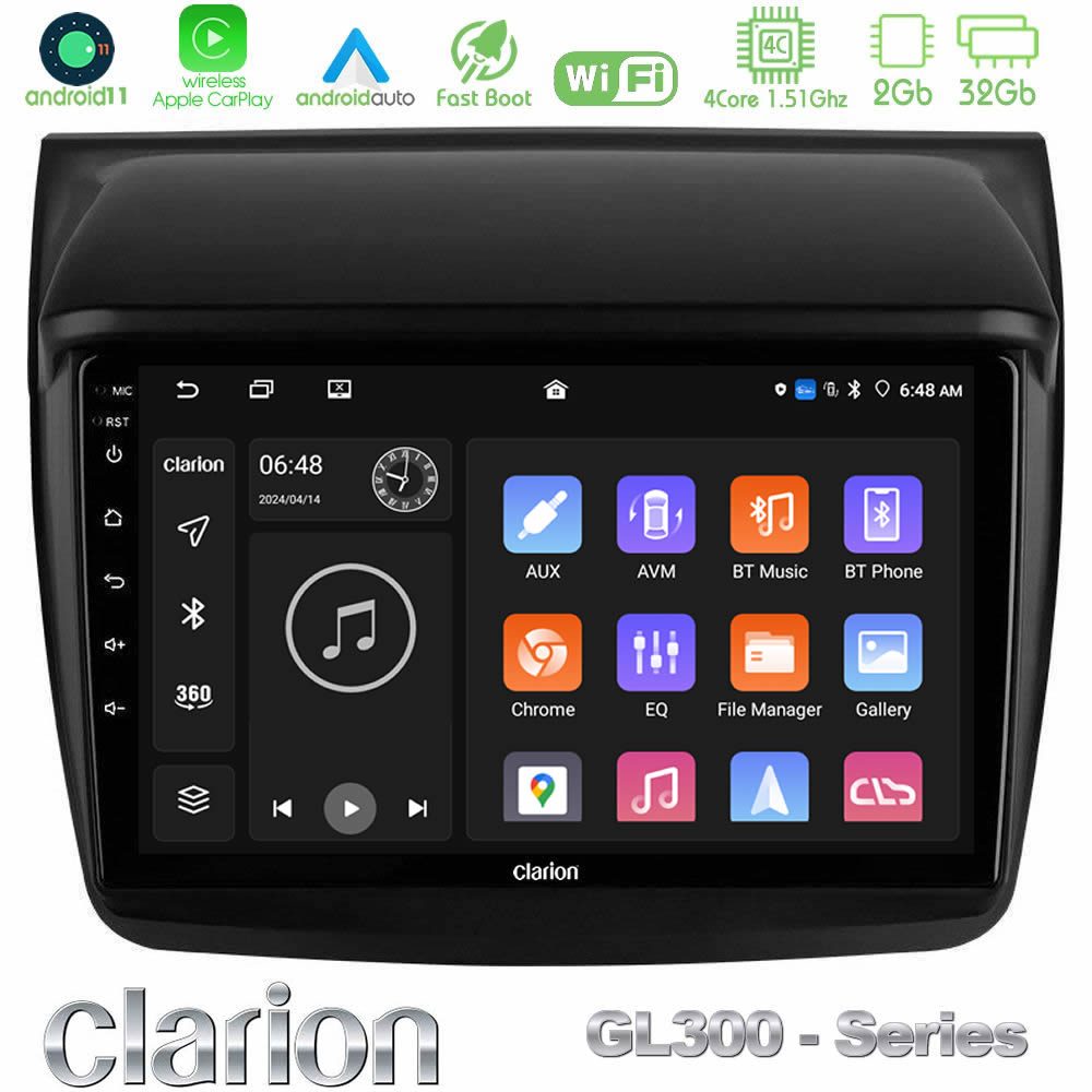 Clarion GL300 Series 4Core Android11 2+32GB Mitsubishi L200 Navigation Multimedia Tablet 9" Με Carplay & Android Auto