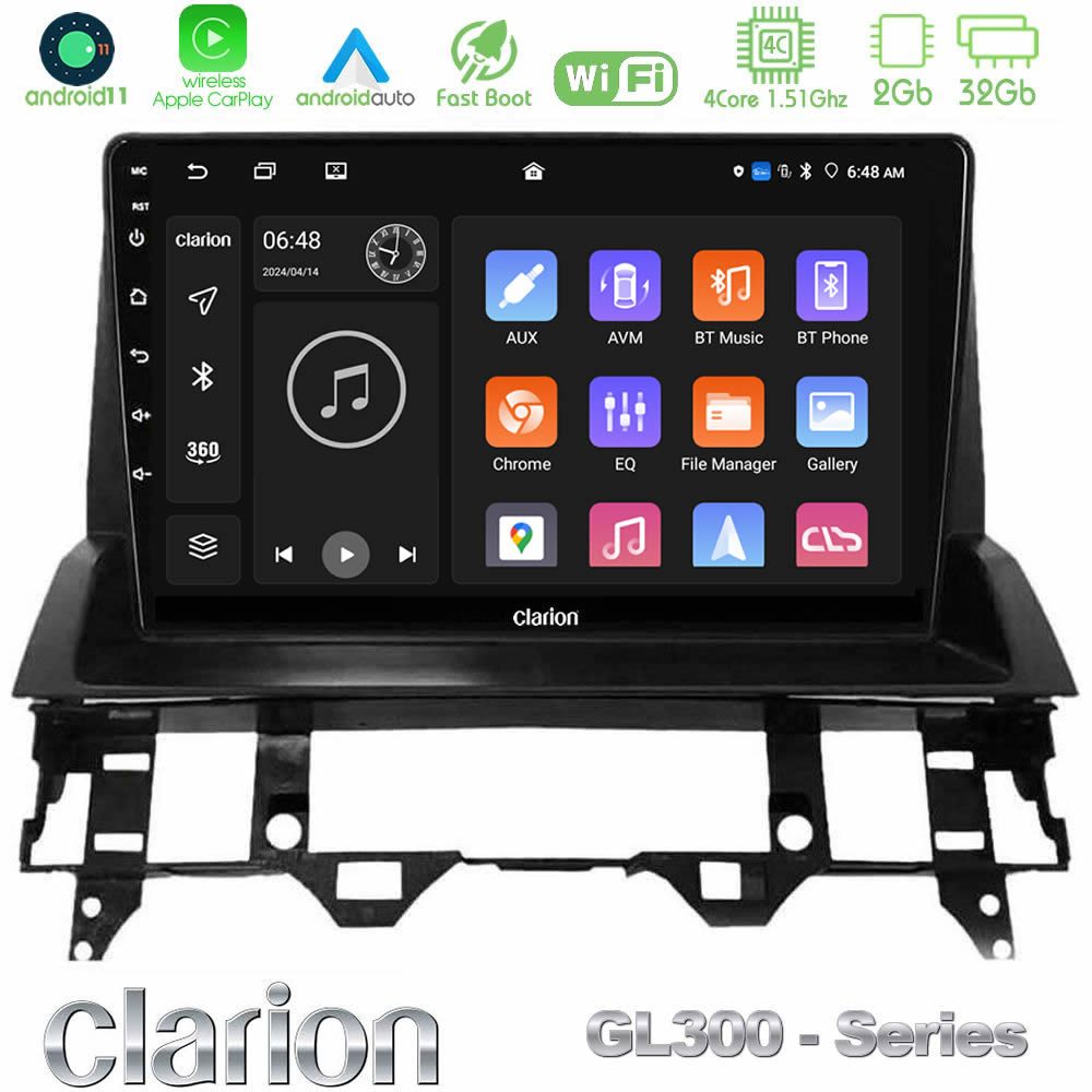 Clarion GL300 Series 4Core Android11 2+32GB Mazda6 2002-2006 Navigation Multimedia Tablet 9" Με Carplay & Android Auto