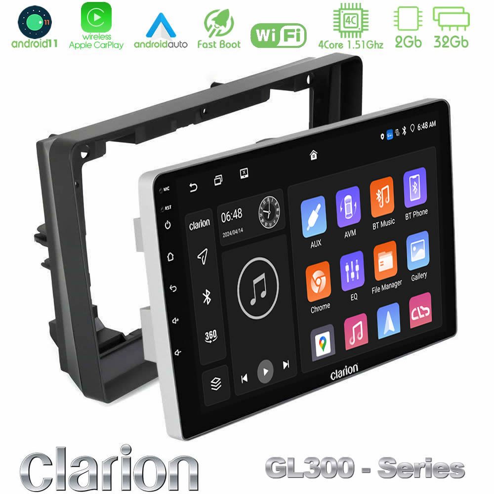 Clarion GL300 Series 4Core Android11 2+32GB Peugeot 308 2013-2020 Navigation Multimedia Tablet 9" Με Carplay & Android Auto