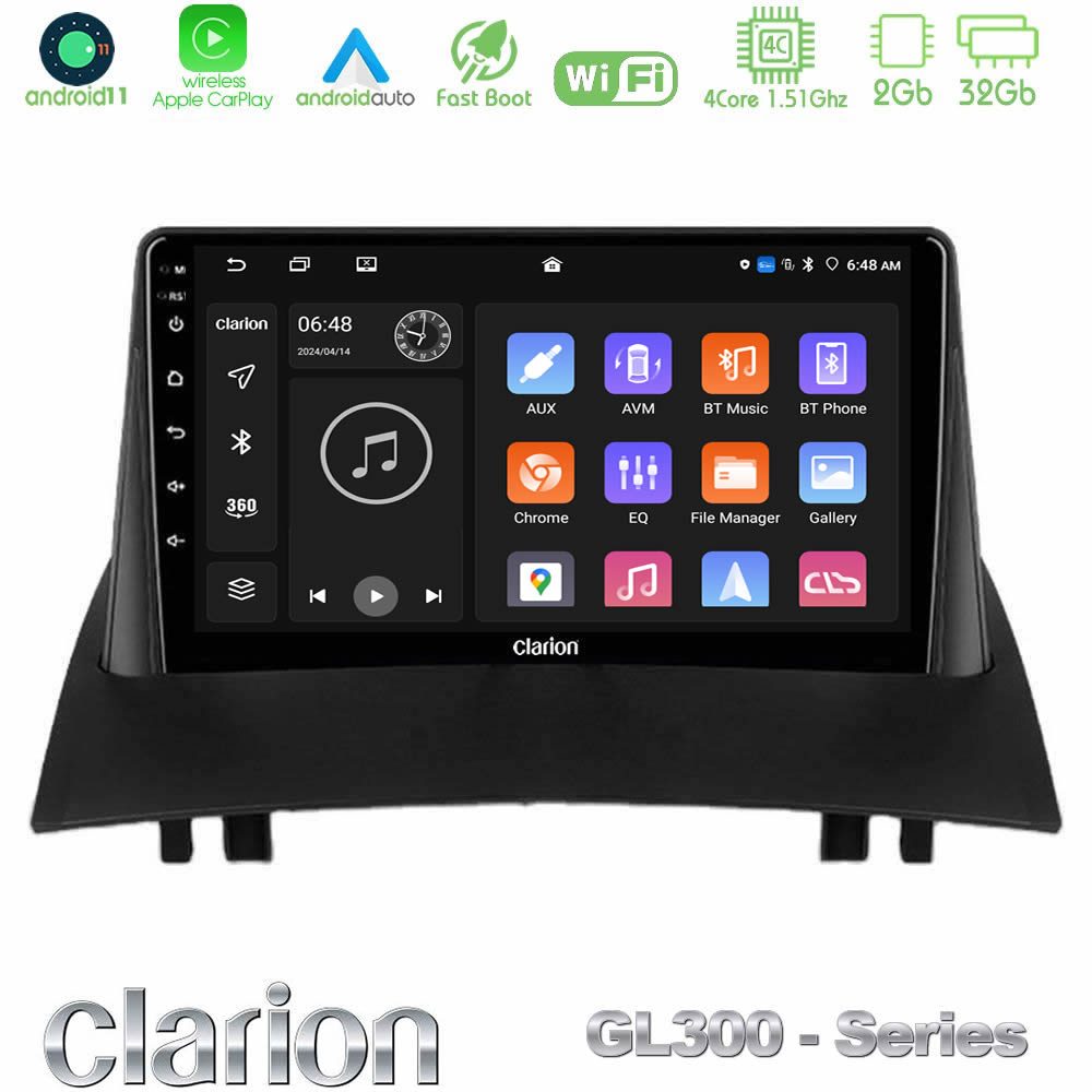 Clarion GL300 Series 4Core Android11 2+32GB Renault Megane 2 2002-2008 Navigation Multimedia Tablet 9" Με Carplay & Android Auto