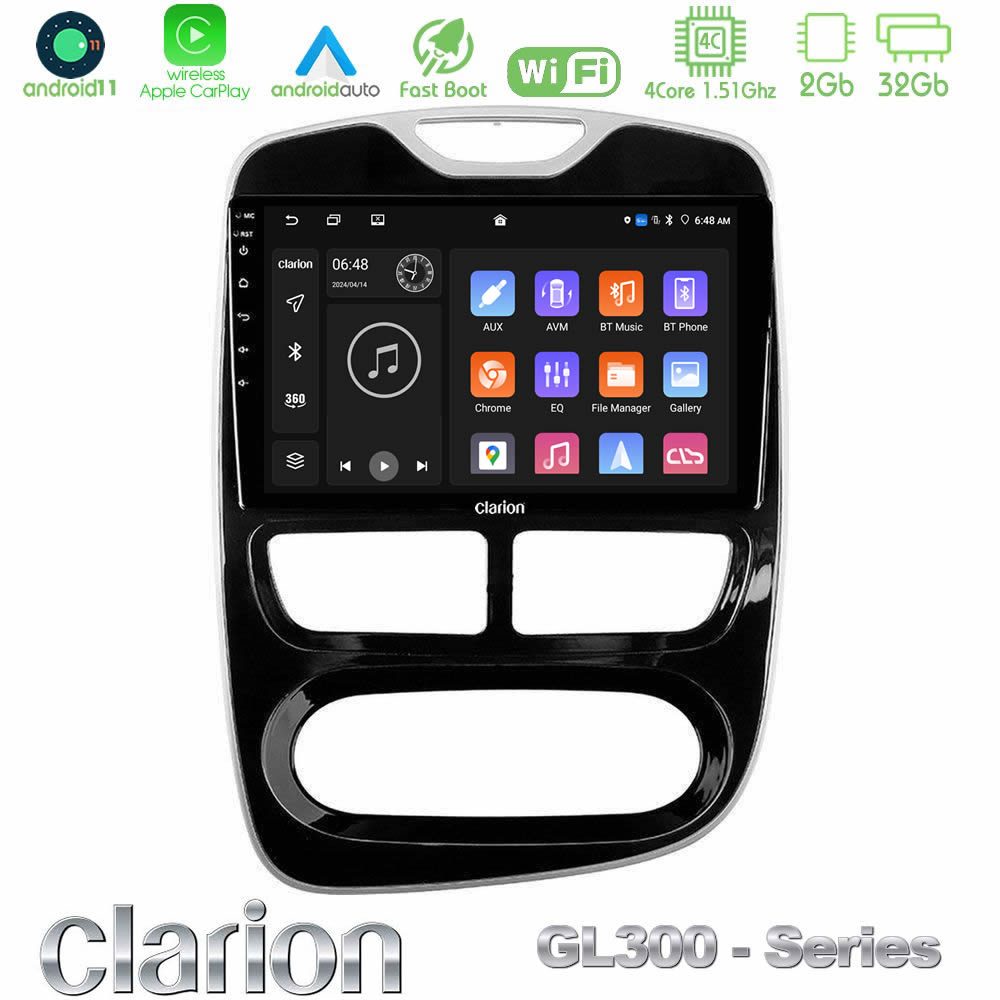 Clarion GL300 Series 4Core Android11 2+32GB Renault Clio 2012-2016 Navigation Multimedia Tablet 9" Με Carplay & Android Auto