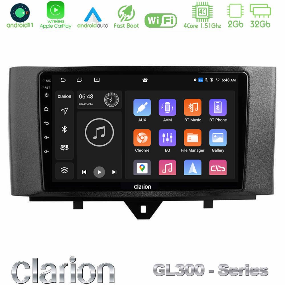 Clarion GL300 Series 4Core Android11 2+32GB Smart 451 Facelift Navigation Multimedia Tablet 9" Με Carplay & Android Auto