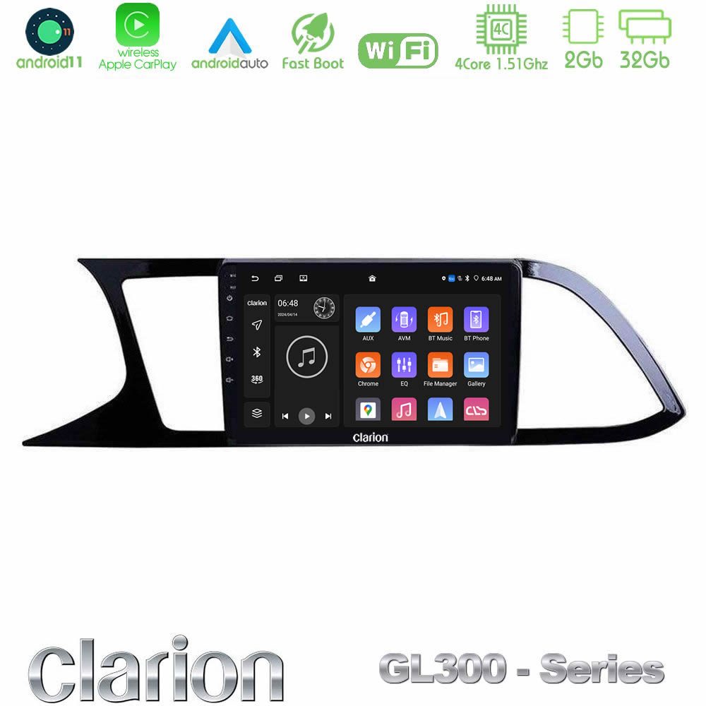 Clarion GL300 Series 4Core Android11 2+32GB Seat Leon 2013 – 2019 Navigation Multimedia Tablet 9" Με Carplay & Android Auto