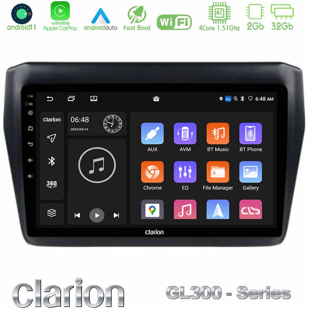 Clarion GL300 Series 4Core Android11 2+32GB Suzuki Swift 2017-2023 Navigation Multimedia Tablet 9" Με Carplay & Android Auto