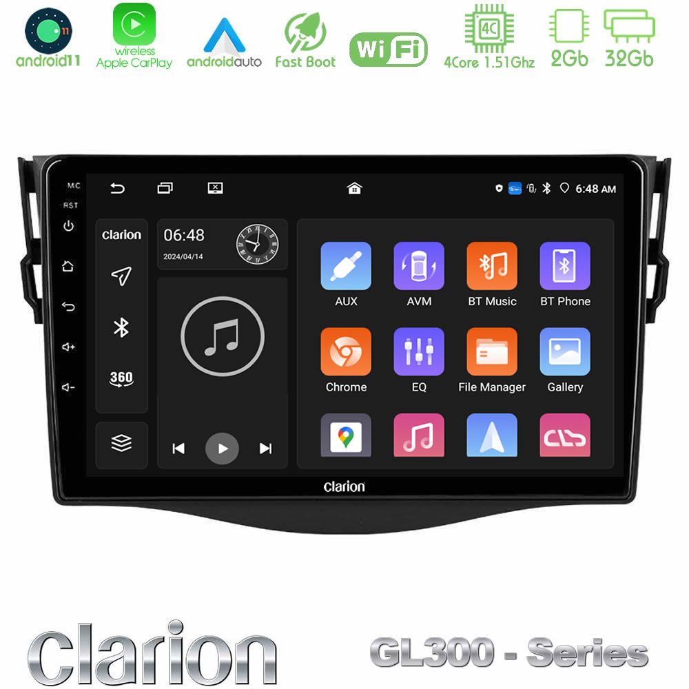 Clarion GL300 Series 4Core Android11 2+32GB Toyota RAV4 Navigation Multimedia Tablet 9" Με Carplay & Android Auto