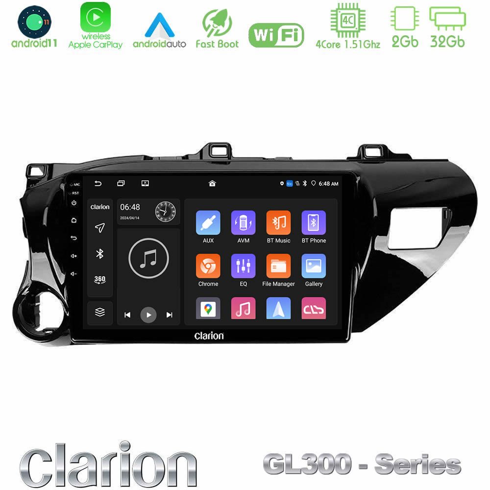 Clarion GL300 Series 4Core Android11 2+32GB Toyota Hilux 2017-2021 Navigation Multimedia Tablet 10" Με Carplay & Android Auto