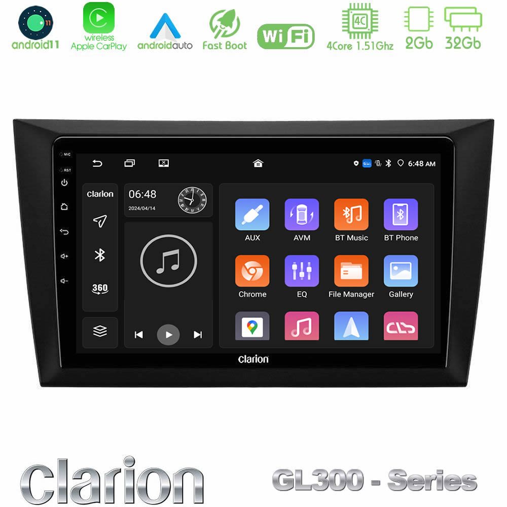 Clarion GL300 Series 4Core Android11 2+32GB Vw Golf 6 Navigation Multimedia Tablet 9" Με Carplay & Android Auto