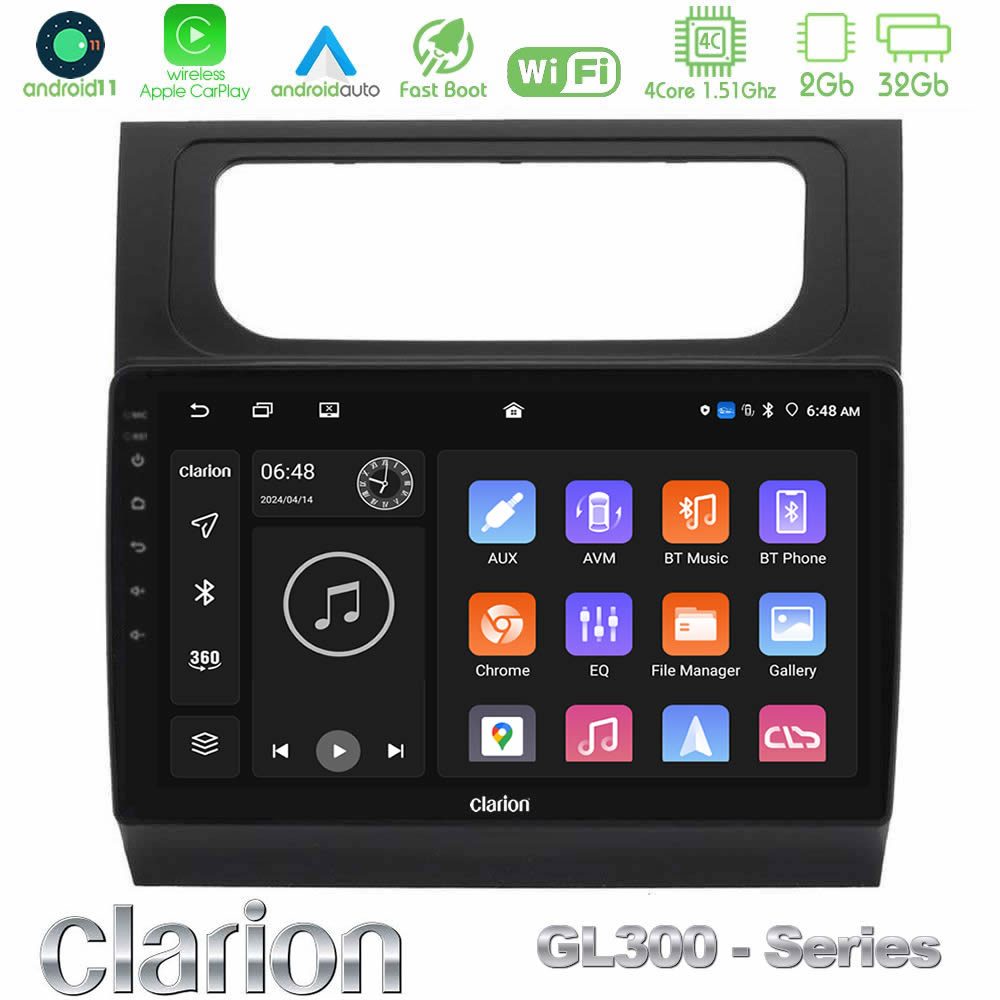 Clarion GL300 Series 4Core Android11 2+32GB VW Touran 2011-2015 Navigation Multimedia Tablet 10" Με Carplay & Android Auto