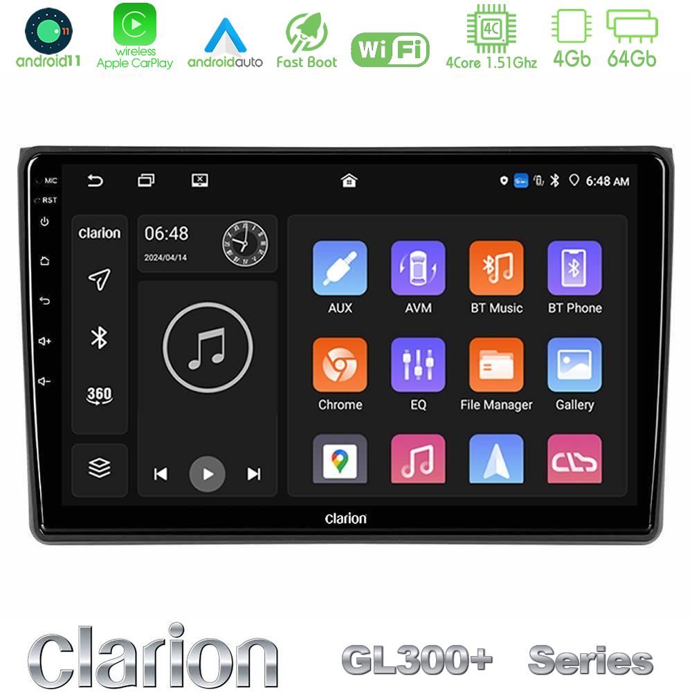 Clarion GL300+ Series 4Core Android11 4+64GB  Audi A4 B7 Navigation Multimedia Tablet 9"