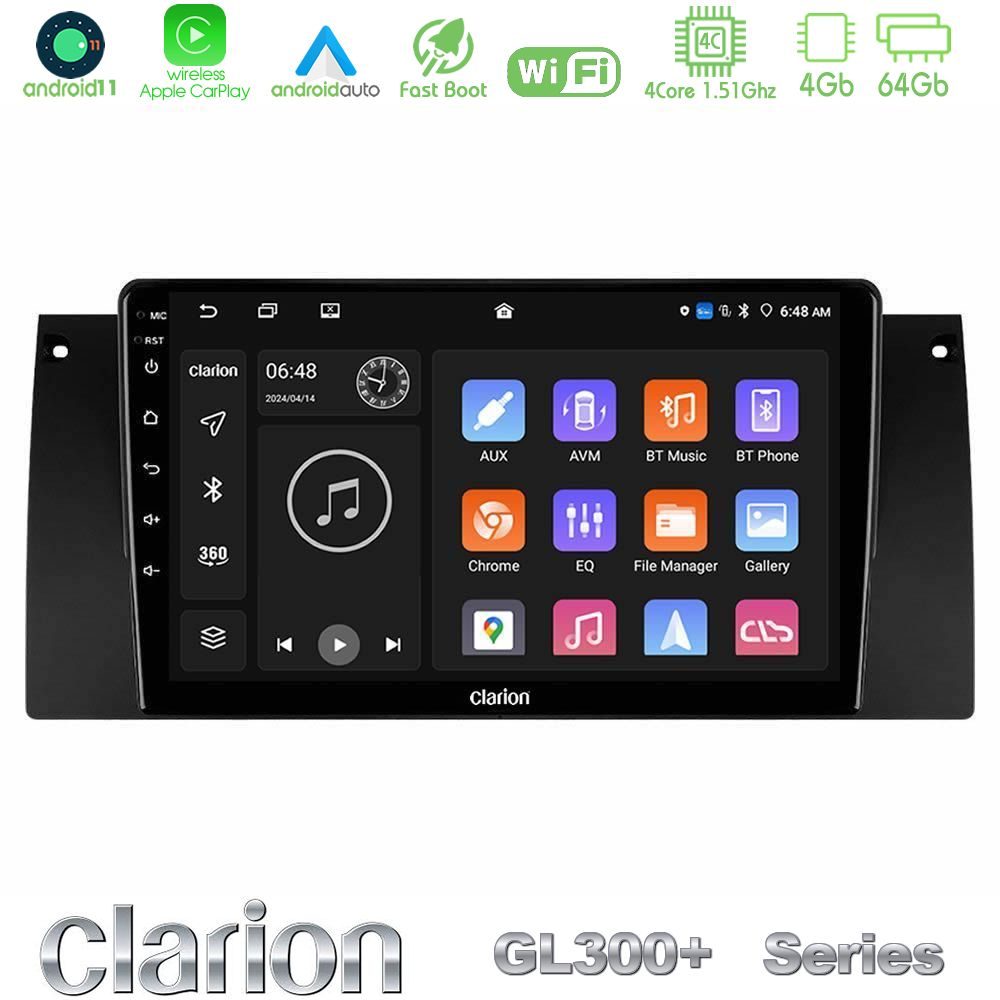 Clarion GL300+ Series 4Core Android11 4+64GB  BMW 5 Series  (E39) / X5 (E53) Navigation Multimedia Tablet 9"