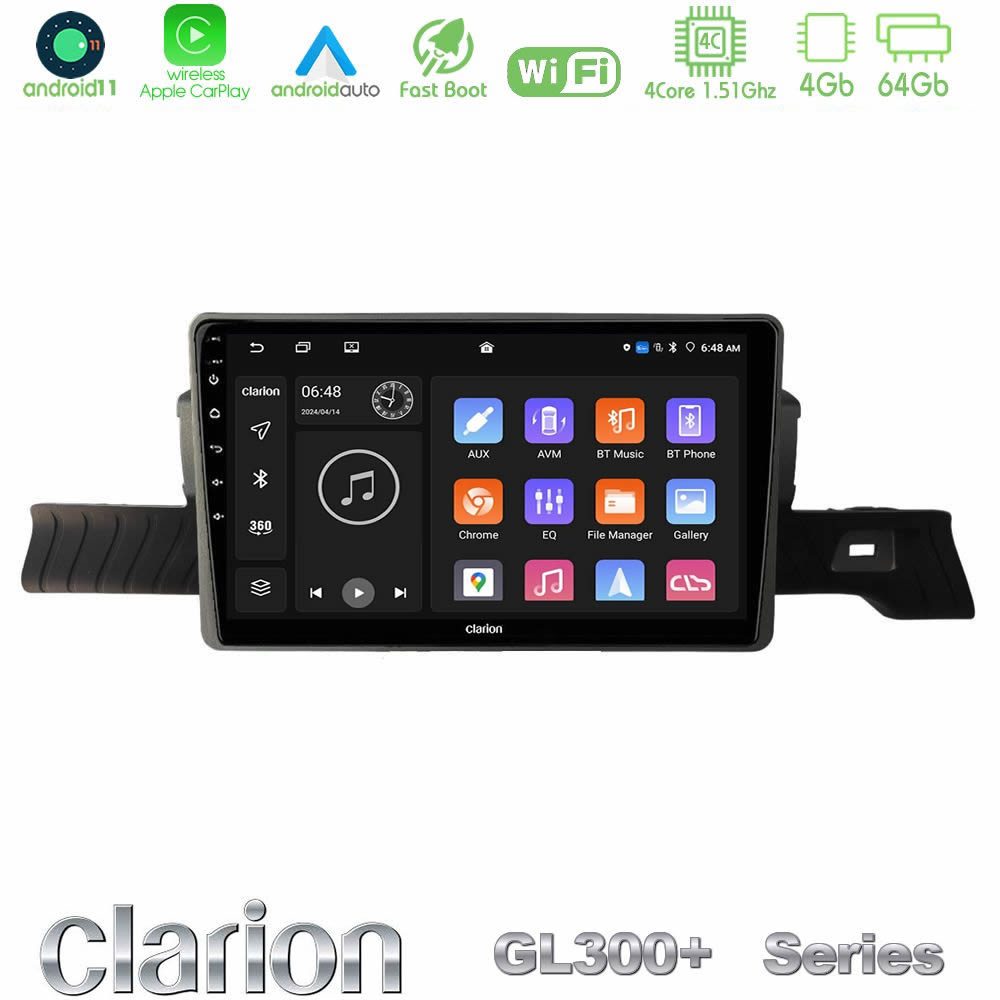 Clarion GL300+ Series 4Core Android11 4+64GB Citroen C3 You 2025-> Navigation Multimedia Tablet 9"