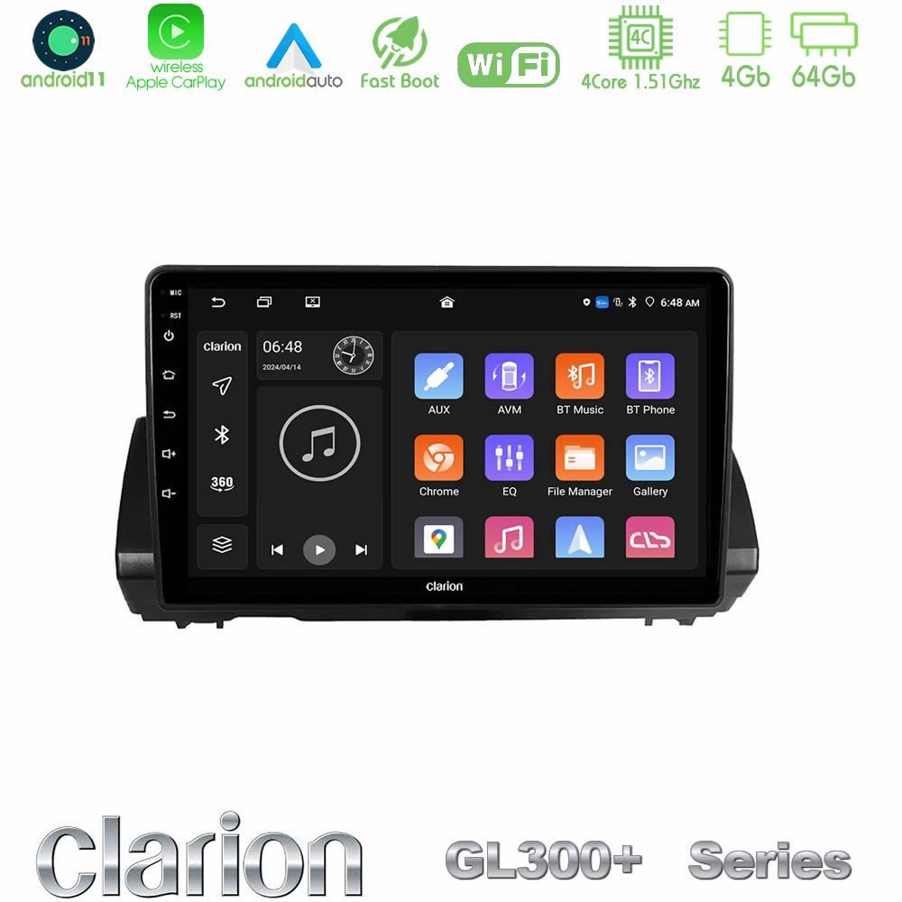 Clarion GL300+ Series 4Core Android11 4+64GB Dacia Sandero/Logan/Jogger 2022-> Navigation Multimedia Tablet 9"