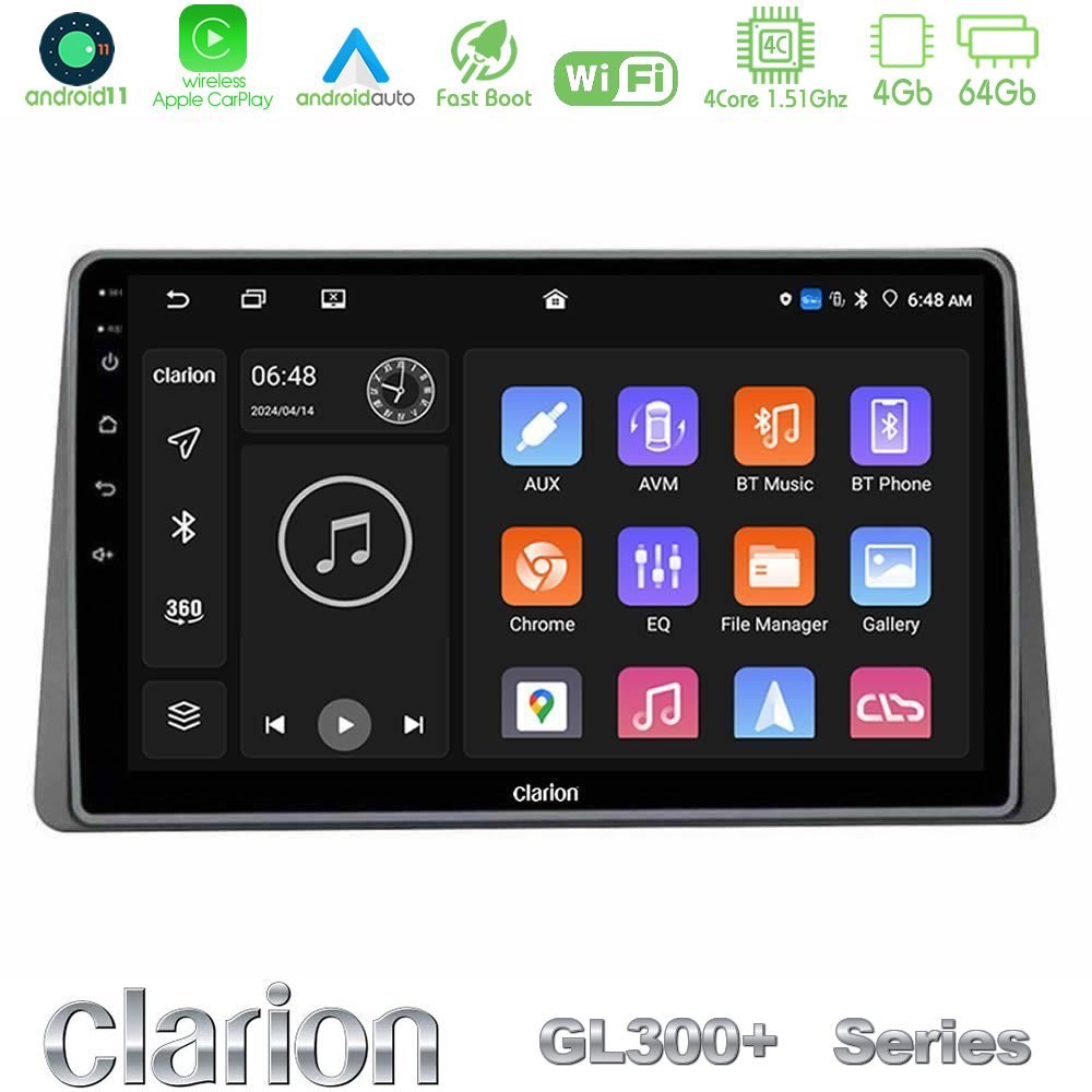 Clarion GL300+ Series 4Core Android11 4+64GB  Dacia Duster 2022-> Navigation Multimedia Tablet 9"