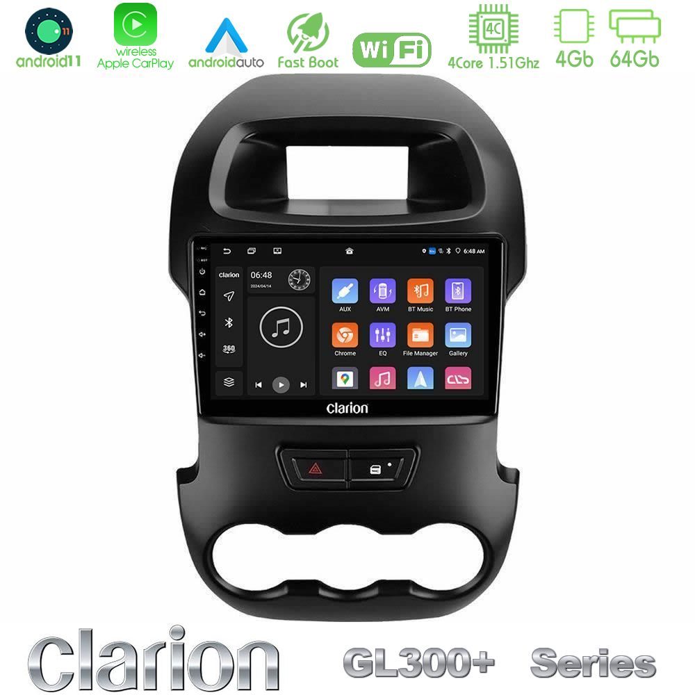Clarion GL300+ Series 4Core Android11 4+64GB Ford Ranger 2012-2016 Navigation Multimedia Tablet 9"