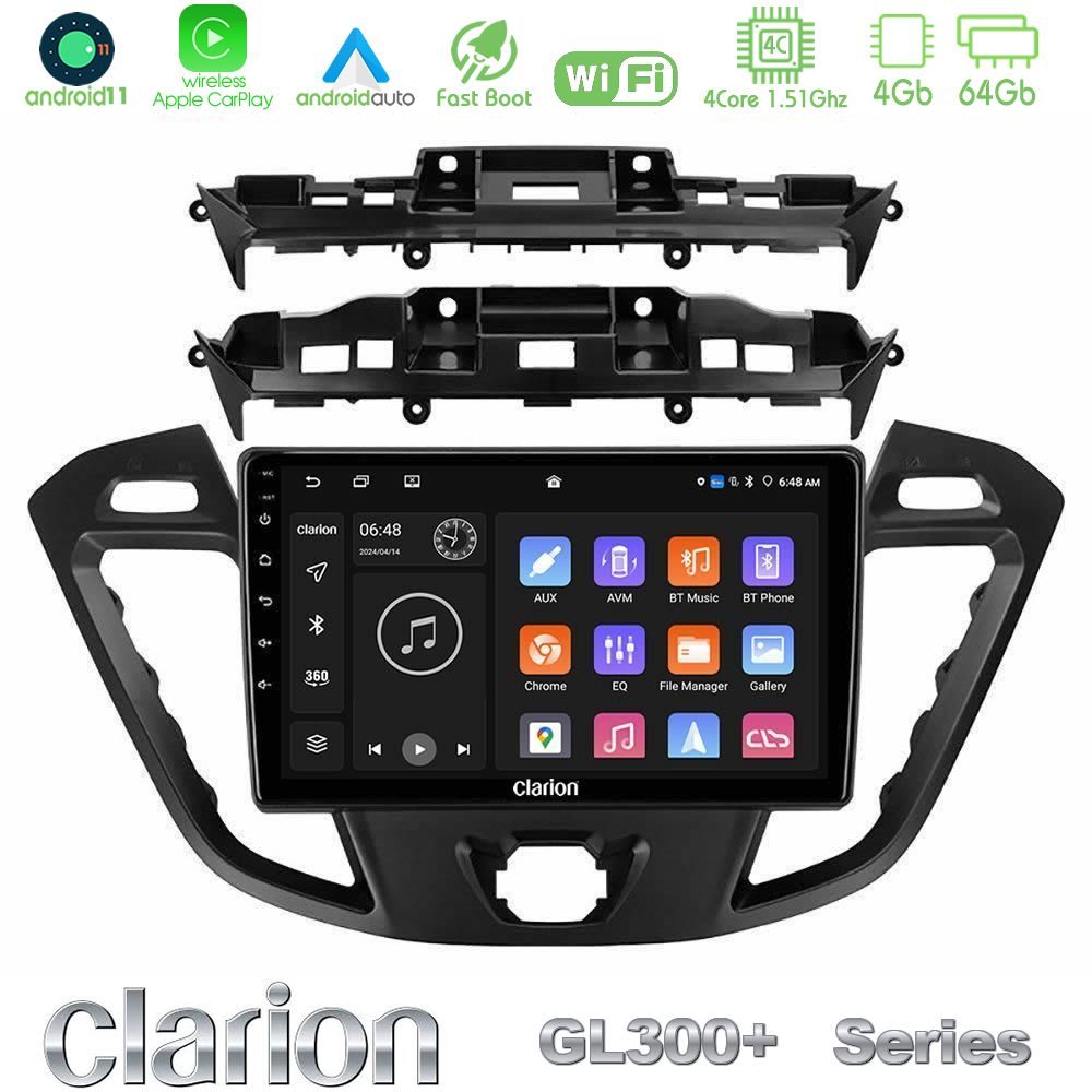 Clarion GL300+ Series 4Core Android11 4+64GB  Ford Transit Custom/Tourneo Custom Navigation Multimedia Tablet 9"