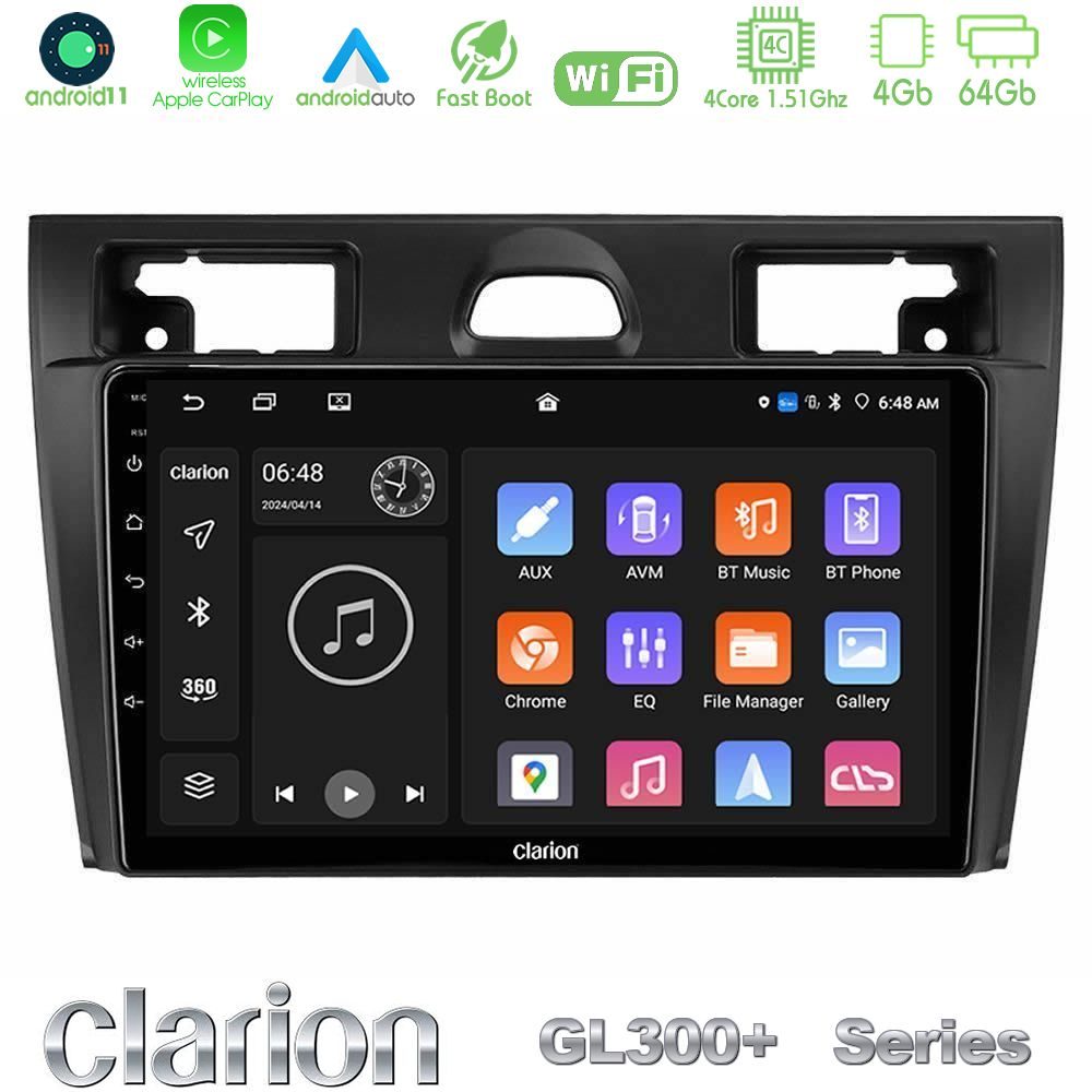 Clarion GL300+ Series 4Core Android11 4+64GB  Ford Fiesta/Fusion Navigation Multimedia Tablet 9"
