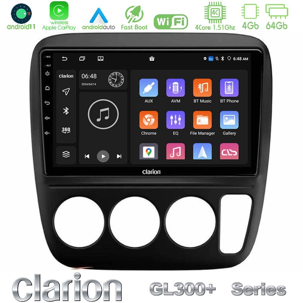 Clarion GL300+ Series 4Core Android11 4+64GB  Honda CRV 1997-2001 Navigation Multimedia Tablet 9"