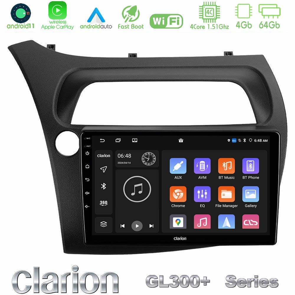 Clarion GL300+ Series 4Core Android11 4+64GB Honda Civic Hatchback 2006-2011 Navigation Multimedia Tablet 9"