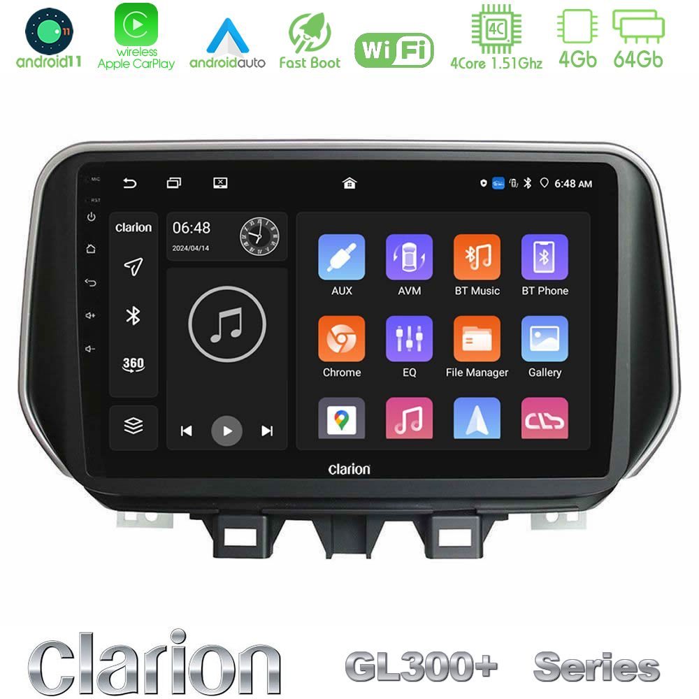 Clarion GL300+ Series 4Core Android11 4+64GB Hyundai Tucson 2019-> Navigation Multimedia Tablet 9"