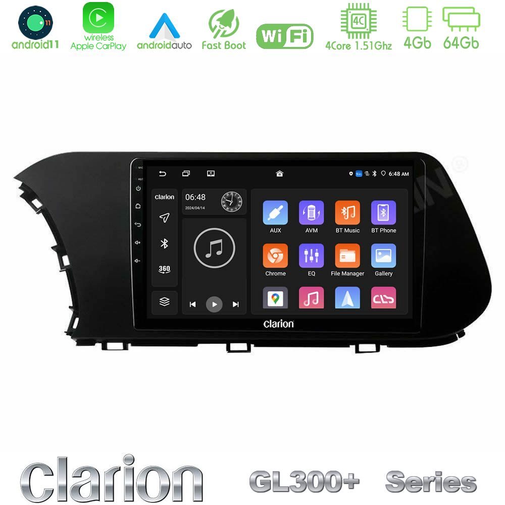 Clarion GL300+ Series 4Core Android11 4+64GB  Hyundai i20 2021-2023 Navigation Multimedia Tablet 10"
