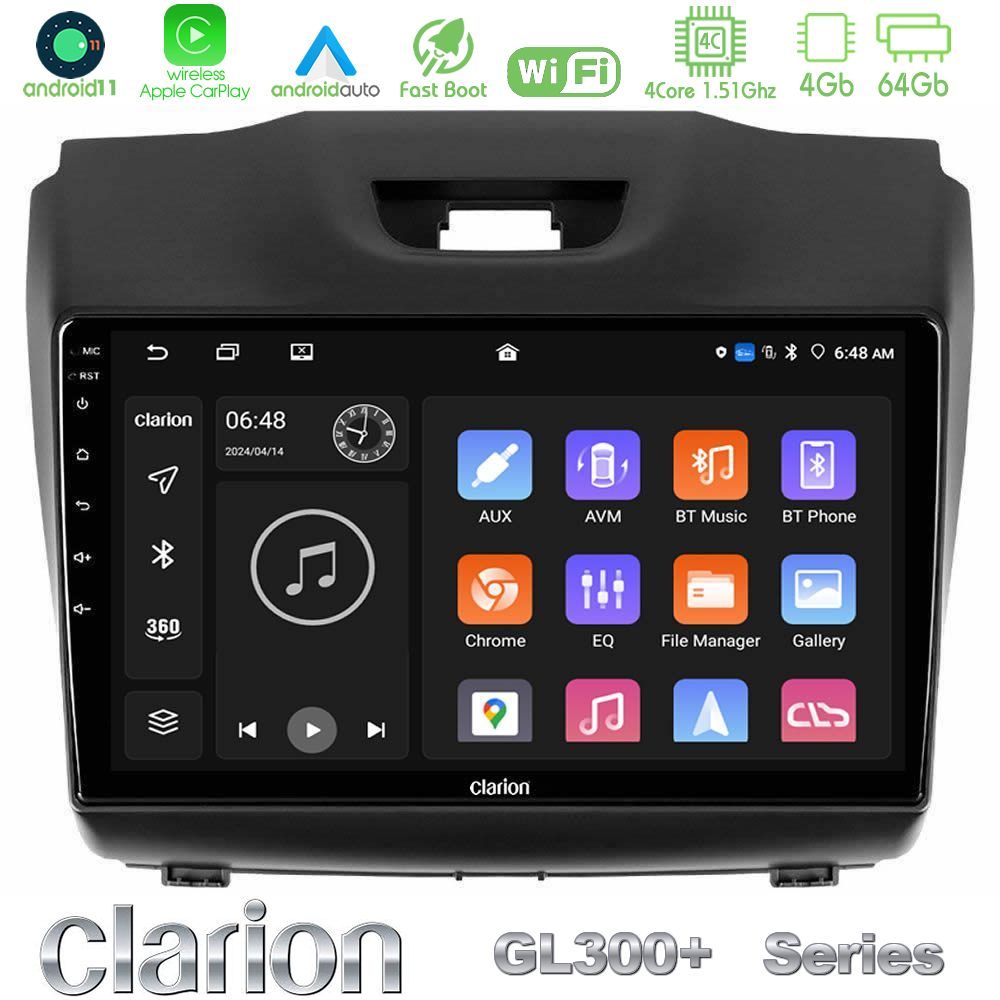 Clarion GL300+ Series 4Core Android11 4+64GB Isuzu D-MAX 2012-2019 Navigation Multimedia Tablet 9"