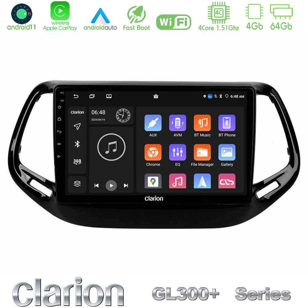 Clarion GL300+ Series 4Core Android11 4+64GB  Jeep Compass 2017> Navigation Multimedia Tablet 10"