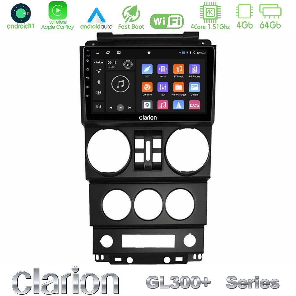 Clarion GL300+ Series 4Core Android11 4+64GB  Jeep Wrangler 2008-2010 Navigation Multimedia Tablet 9"