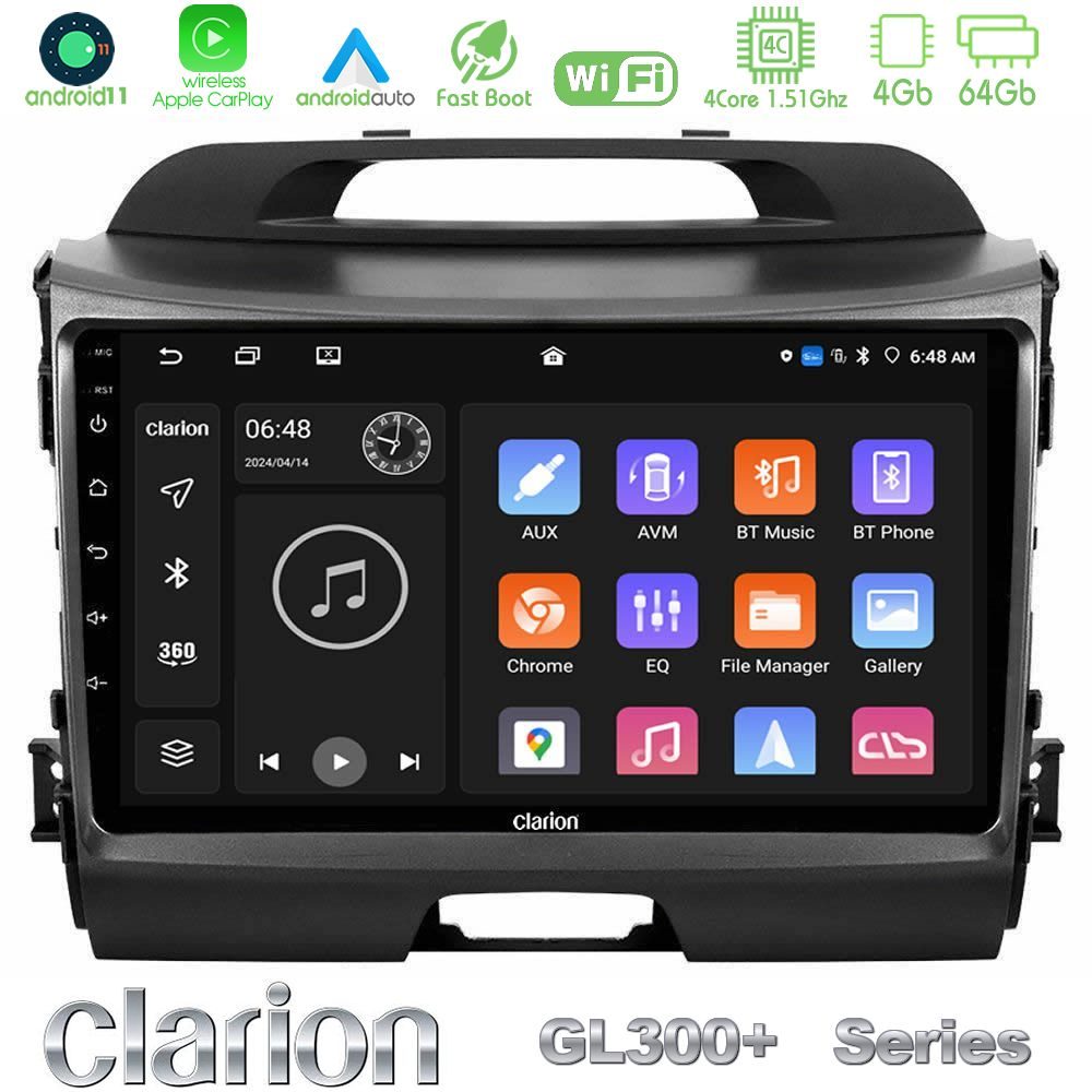 Clarion GL300+ Series 4Core Android11 4+64GB  Kia Sportage Navigation Multimedia Tablet 9"