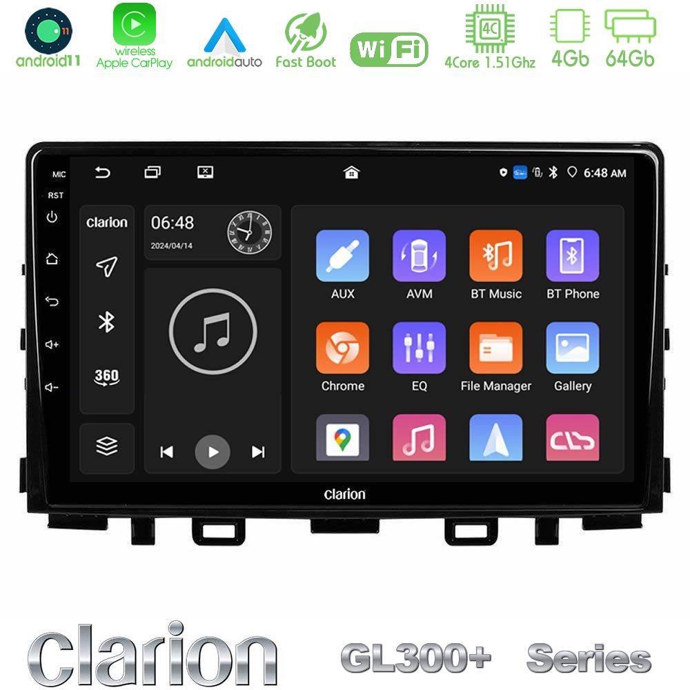 Clarion GL300+ Series 4Core Android11 4+64GB  Kia Stonic Navigation Multimedia Tablet 9"