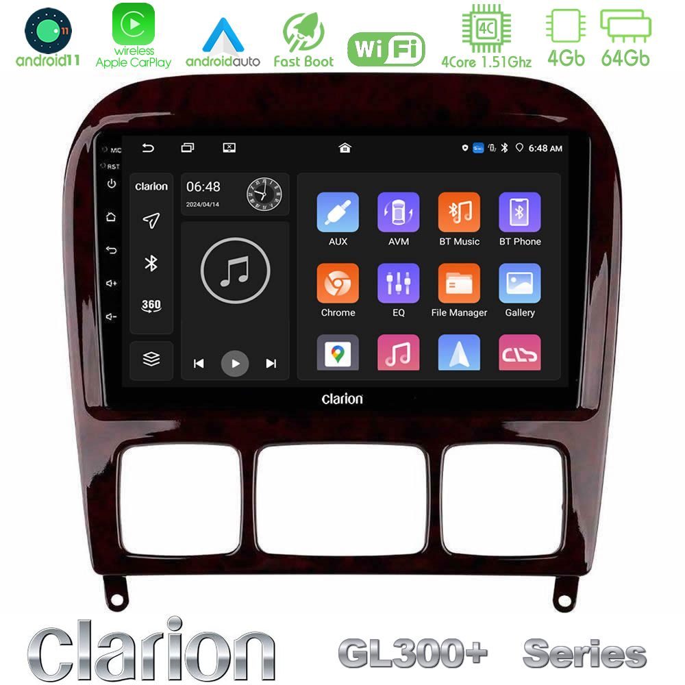 Clarion GL300+ Series 4Core Android11 4+64GB  Mercedes S Class 1999-2004 (W220) Navigation Multimedia Tablet 9"