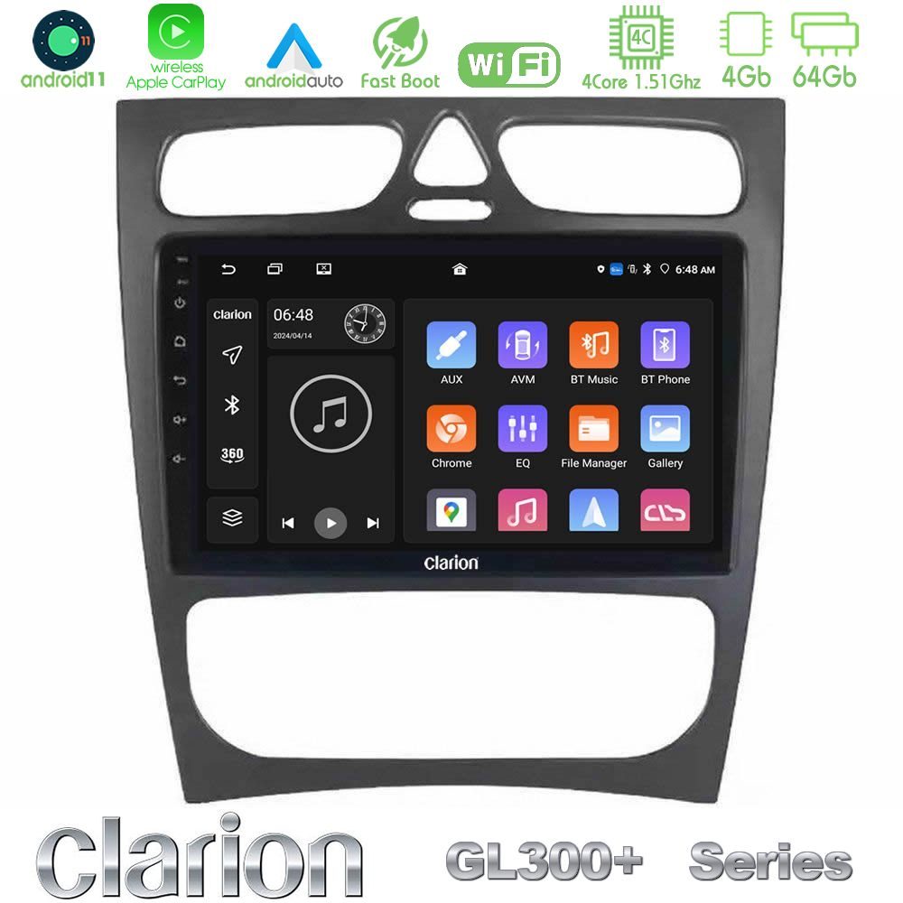 Clarion GL300+ Series 4Core Android11 4+64GB  Mercedes C Class (W203) Navigation Multimedia Tablet 9"