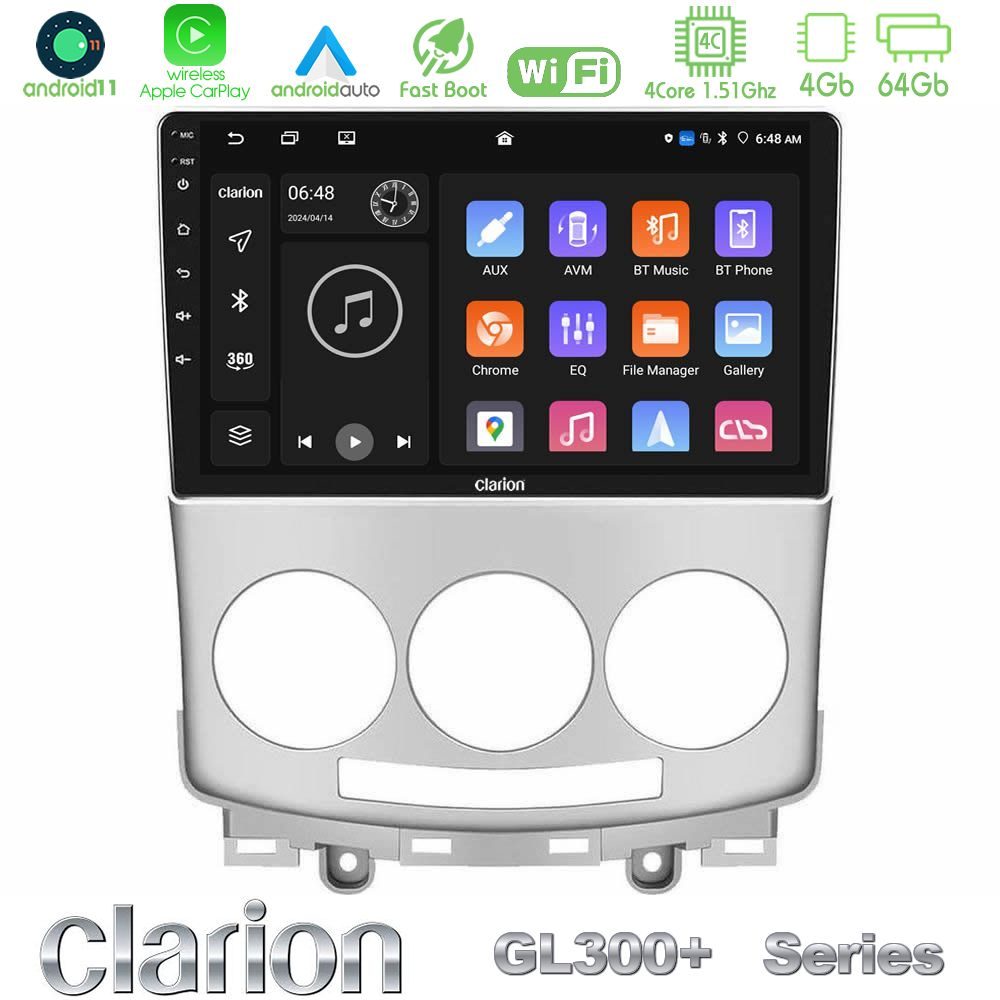 Clarion GL300+ Series 4Core Android11 4+64GB  Mazda 5 2004-2010 Navigation Multimedia Tablet 9"