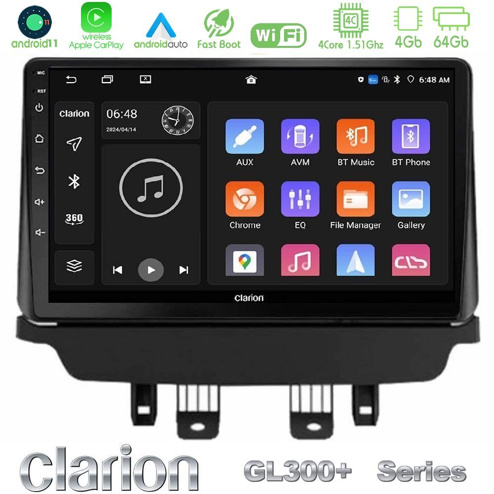 Clarion GL300+ Series 4Core Android11 4+64GB Mazda 2 2014-2021 Navigation Multimedia Tablet 9"