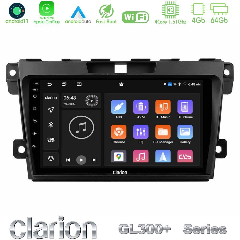 Clarion GL300+ Series 4Core Android11 4+64GB  Mazda CX-7 2007-2011 Navigation Multimedia Tablet 9"