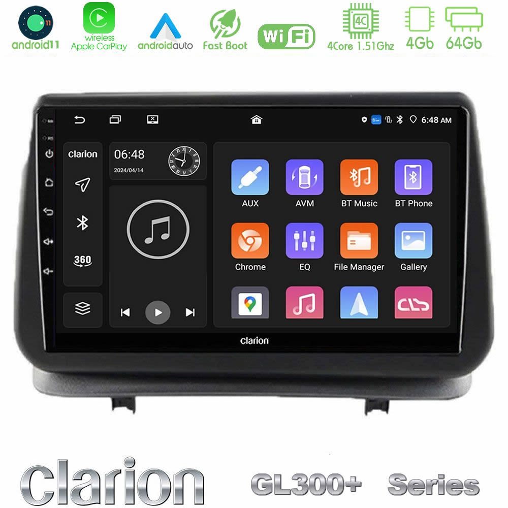 Clarion GL300+ Series 4Core Android11 4+64GB Renault Clio 2005-2012 Navigation Multimedia Tablet 9"