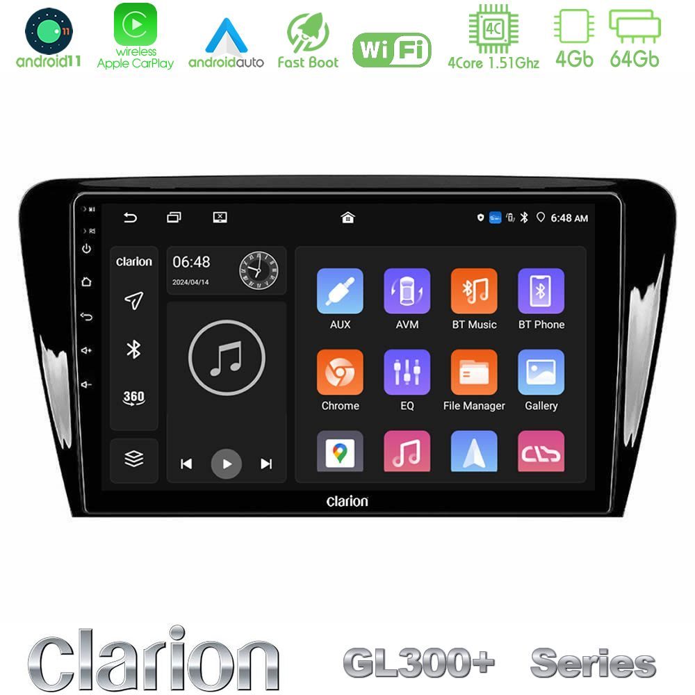 Clarion GL300+ Series 4Core Android11 4+64GB Skoda Octavia 7 Navigation Multimedia Tablet 10"