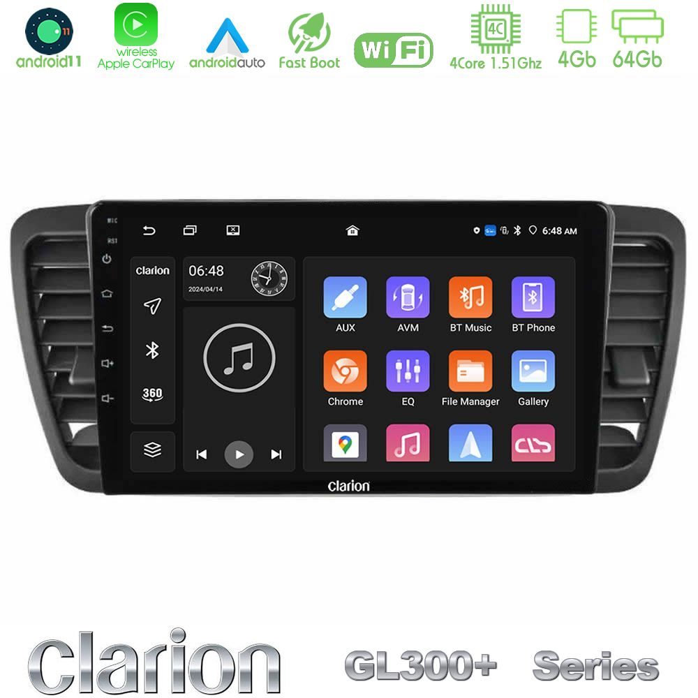 Clarion GL300+ Series 4Core Android11 4+64GB  Subaru Legacy/Outback 2002-2008 Navigation Multimedia Tablet 9"